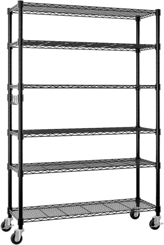 Miniatura 10 de Estantes de almacenamiento resistentes de 6 niveles - Estante de metal con estantes y ganchos ajustables - Estante de alambre comercial con patas