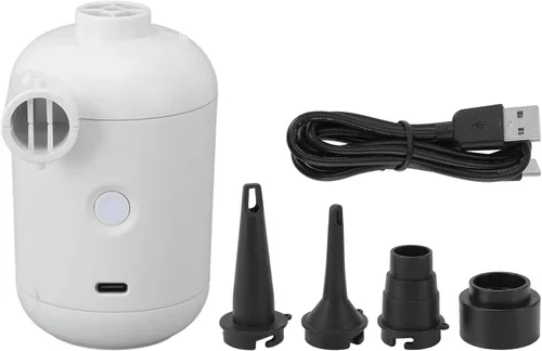 Bomba de aire portátil para inflables con 4 boquillas, bomba pequeña de inflado rápido, mini bomba de aire eléctrica para bolsas de almacenamiento,