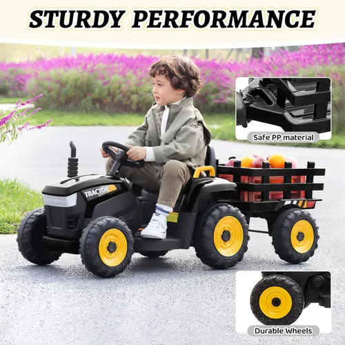 Miniatura 2 de TOBBI - Tractor de juguete a batería de 12 V con remolque color verde, rosado y rojo Negro