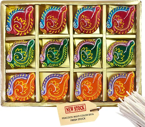 Juego de 12 piezas de Diwali Regalo/Decoraciones Clay Diya. Lámpara de aceite de tierra natural hecha a mano/Bienvenido Diyas tradicional con mechas
