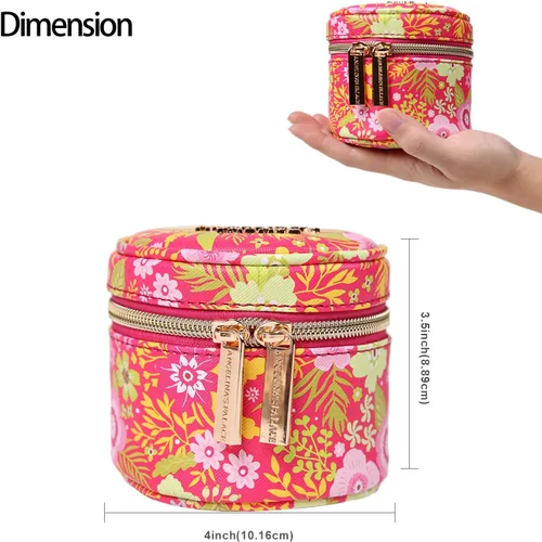 Miniatura 3 de Angelina's Palace Round Jewelry Organizer Case Travel Bag Bridesmaid Gifts Vegan Leather Box for Necklace Earring Bracelet Ring(blossom fuschia)