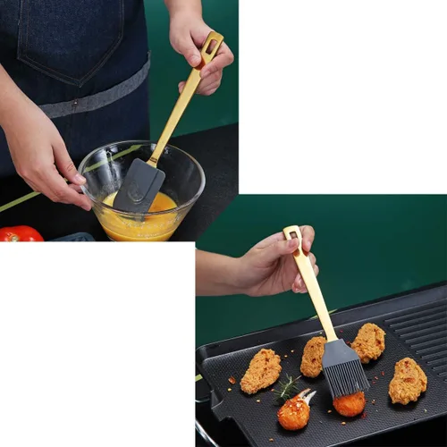 Miniatura 7 de Cucharones de cocina dorados, Berglander juego de 6 espátulas de acero inoxidable, espátula metálica, cuchara para servir, juego de utensilios