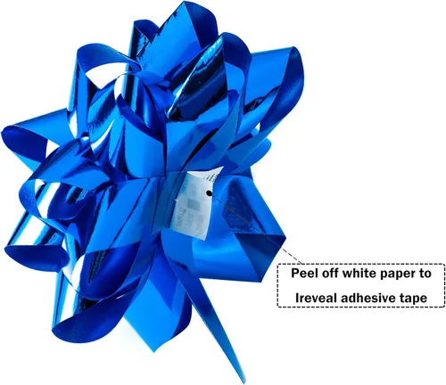 Miniatura 2 de WRAPAHOLIC Surtido de 16 lazos de regalo, 14 lazos de regalo de varios colores (azul rey holográfico y plateado) y 2 cintas rizadas rizadas
