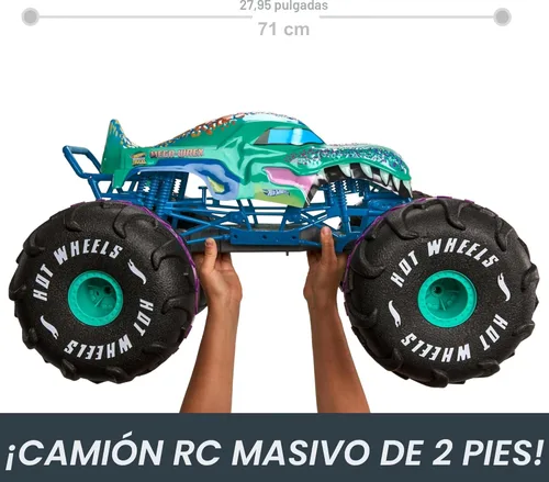 Miniatura 3 de Hot Wheels RC Monster Trucks Mega-Wrex en escala 1:6, camión de juguete extra grande con control remoto, más de 2 pies de largo Multicolor