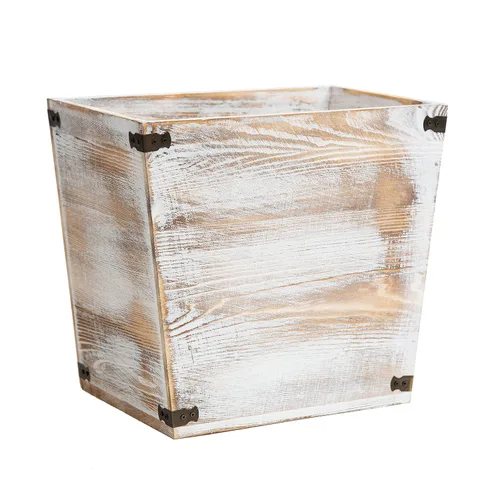 Basurero de madera con antorchas de estilo rústico gris con soportes decorativos de metal para dormitorio, sala de estar, baño y oficina (blanco