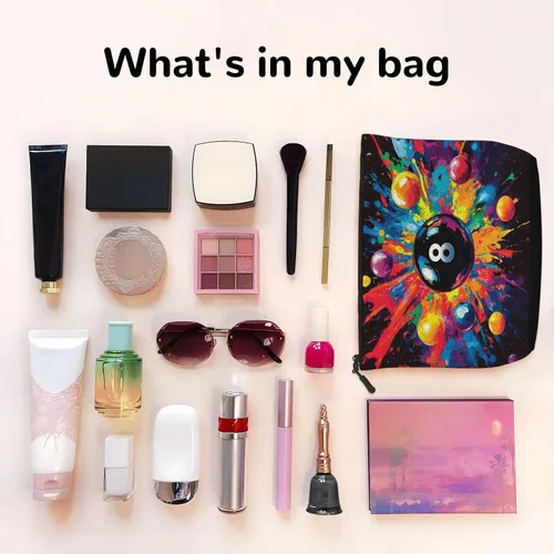 Miniatura 3 de Colorful Billiards Bag Fake Hemp Makeup Bag Travel Bags Toiletry Pouch with Zipper 9.45 X 6.7 In