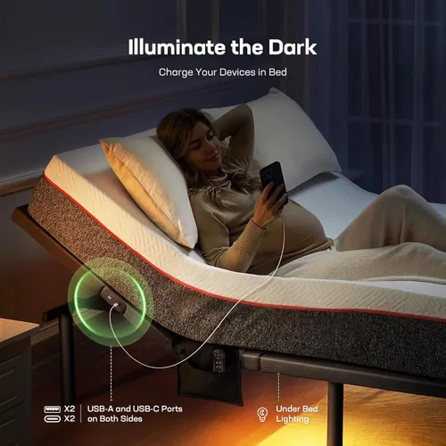 Miniatura 3 de Marsail MS01 - Marco de base de cama ajustable tamaño Queen, 4 puertos USB A y C, base de cama ajustable con luz nocturna debajo de la cama, montaje