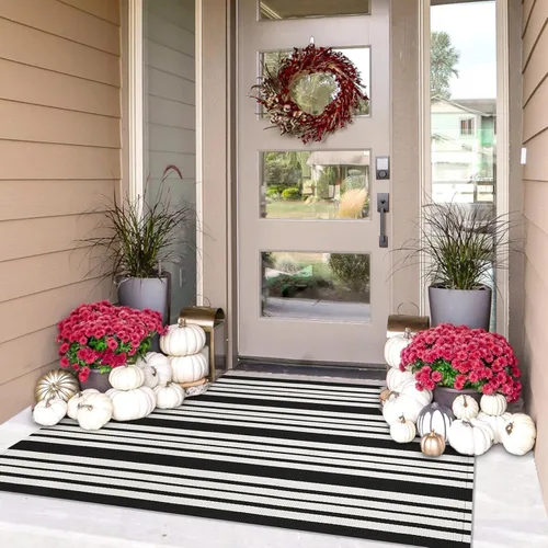 Miniatura 23 de IOHOUZE Alfombra Rayada Gris y Blanca - 27.5" X 43" Tapetes para Puerta Delantera al Aire Libre, Alfombra Lavable para Decoración de Porche