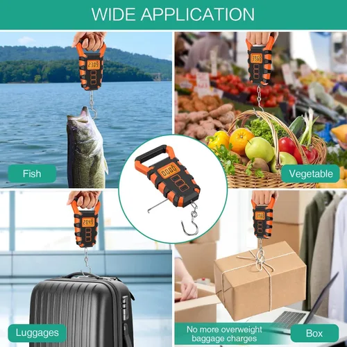 Miniatura 6 de ORIA Báscula digital de pesca con regla, báscula de gancho colgante postal de pesca, báscula de equipaje de 110 libras 110.2 lbs con cinta métrica