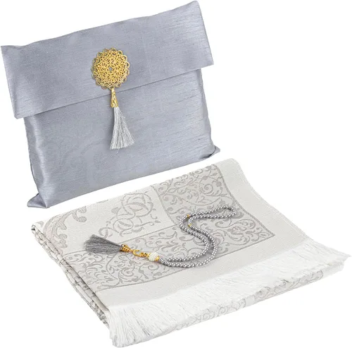 Miniatura 11 de Modefa Tapete de oración islámica, regalos musulmanes, alfombra fina de oración musulmana de viaje en bolsa de regalo de tafetán con cuentas Tasbih