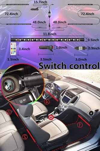 Miniatura 2 de Luces interiores de automóvil RGB Muto-Beam 4 tiras de luz LED multicolor para automóvil con control de aplicación, luces RGB con modo de bricolaje