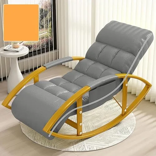 Miniatura 7 de Large Adjustable Reclining Rocking Chair Set with Footrest for Living Room and BalconyComfortable Outdoor Indoor Seating Solution,Amarillo-Golden