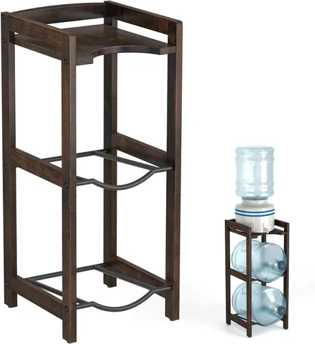 Soporte para jarra de agua de 5 galones con estantes superiores, soporte dispensador de agua de madera maciza natural de 31 pulgadas de alto, 2
