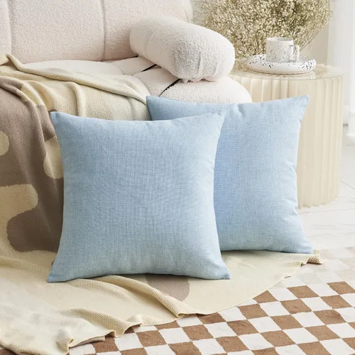 Miniatura 32 de Fundas de almohada decorativas Demetex grises 18x18, fundas de almohada cuadradas de lino para sofá, fundas de almohada estilo granja para cama