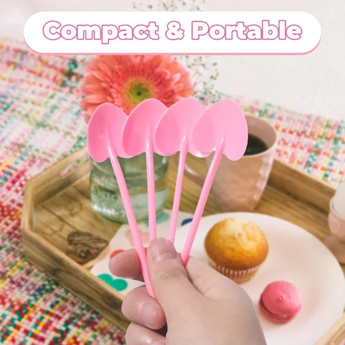 Miniatura 4 de 100 cucharas de plástico desechables en forma de corazón envueltas individualmente, degustación de muestras para servir postre para pasteles