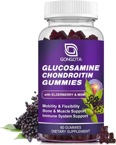 Gomitas de condroitina de glucosamina – 1 paquete, extra fuerte 1500 mg de glucosamina con MSM y saúco, apoyo de flexibilidad, el mejor suplemento