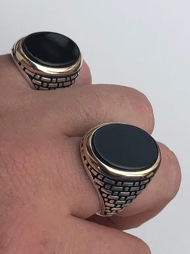 Miniatura 8 de Anillo de plata de ley 925 sólida para hombre, color ónix negro, talla 7-13, Metal, Ónix