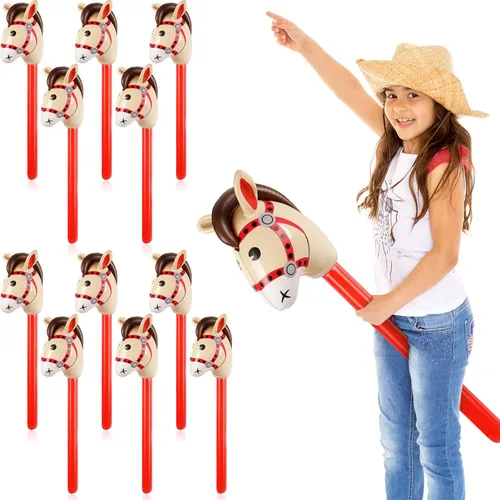 Miniatura 12 de Chivao 12 piezas inflables de palo de caballo linda cabeza de caballo, globo inflable colorido vaquero vaquera decoración de fiesta para fiesta Negro