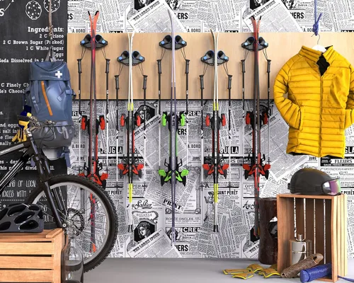 Miniatura 7 de Skifavs Soporte de pared de esquí, estante de almacenamiento de pared de snowboard, estante de esquí y snowboard para pared de garaje, estante
