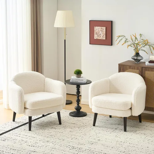 Miniatura 9 de VINGLI Sillón de Acento Moderno Tipo Barril de 30.3" de Ancho con Reposabrazos Track, Patas de Madera Sólida, Cómoda Silla Club Tapizada, Sofá