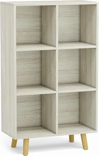 Miniatura 10 de Estantería abierta de 6 cubos, estantería de madera de 3 niveles con patas y panel posterior, ideal para contenedores de almacenamiento de tela