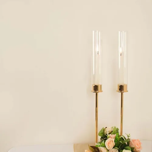 Miniatura 8 de Efavormart - Juego de 2 portavelas de cristal transparente de metal dorado de 16 pulgadas de alto, soportes para velas de huracán