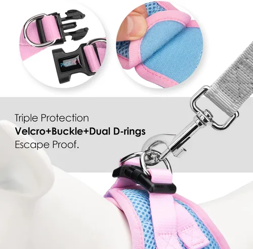 Miniatura 5 de PHOEPET Arnés para perro, arnés reflectante ajustable para perro, chaqueta suave para caminar para mascotas con 2 ganchos de metal para correa