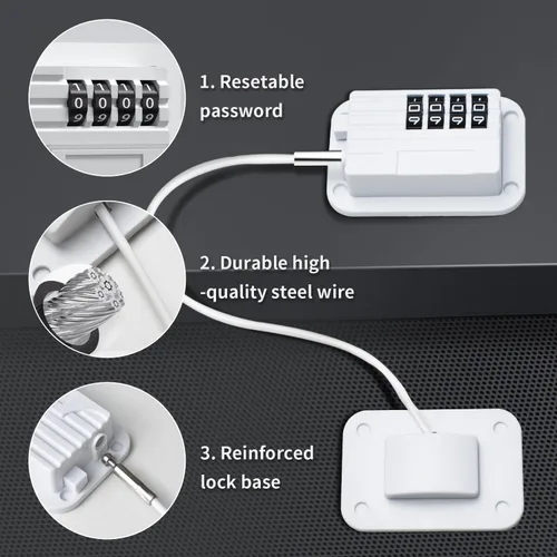 Miniatura 3 de Ougourim Cerradura para refrigerador, cerradura de combinación mejorada para congelador vertical, cerradura de seguridad infantil para gabinetes