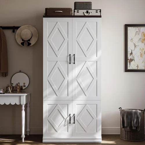Miniatura 3 de ANCTOR Armario con puertas, armario de madera de 71 pulgadas de alto con 5 estantes de ropa, barra colgante para ropa, armario de almacenamiento