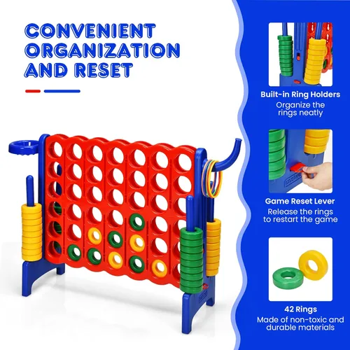 Miniatura 5 de HONEY JOY Juego gigante gigante de 4 a puntuación, 3 en 1 para interiores y exteriores, juego de patio familiar con aro de baloncesto y lanzamiento