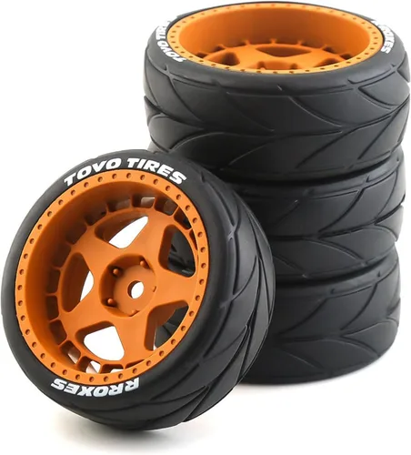 Neumáticos de 1/10 RC On Road y ruedas hexagonales de plástico duro de 0.472 in, neumáticos de goma para 1:10 Rally Racing Car Tamiya XV01 XV02 TA06