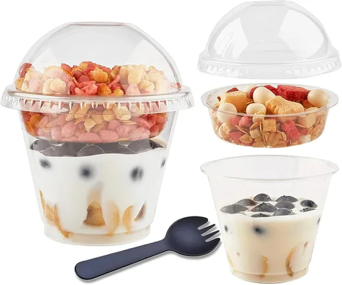 Miniatura 8 de Zezzxu Paquete de 50 tazas desechables de parfait de 12 onzas con tapas sin agujero, compartimento para coberturas y tenedor, yogur conatiner con 12