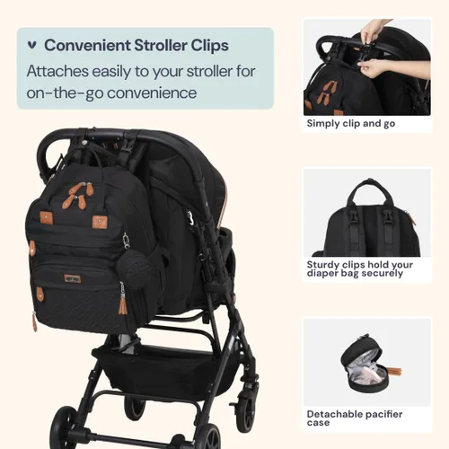Miniatura 6 de BabbleRoo Mochila para pañales extragrande, bolsa de bebé expandible con hasta un 50% más de capacidad, bolsa de bebé esencial de viaje con Negro