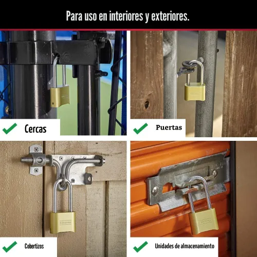 Miniatura 2 de Master Lock Cerradura de combinación de latón, cerradura de portón para valla o cobertizo al aire libre, candado de combinación personalizable
