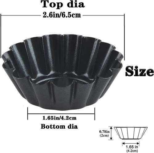 Miniatura 2 de Moldes para tarta de huevo, 12 moldes para tartas de 2.6 pulgadas, mini sartenes antiadherentes de acero al carbono, moldes para hornear