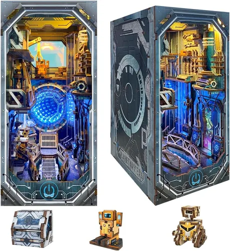 Cyberpunk - Kit de rincón de libro, kit de casa de muñecas de bricolaje 3D rompecabezas de madera con decoración futurista LED, decoración del hogar
