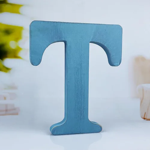 Miniatura 26 de Letras de madera azul rústica de 6 pulgadas, letras de madera sin terminar para decoración de pared, letras azules retro de pie, decoración