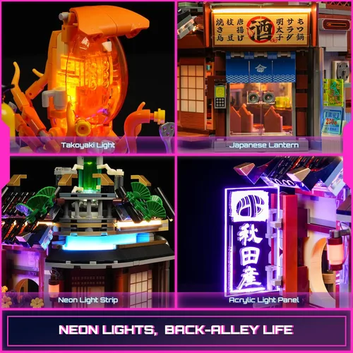 Miniatura 3 de FUNWHOLE Cyberpunk - Juego de iluminación japonesa Izakaya - Juego de ladrillos de construcción - Cyberpunk Neon City Future Pub Japanese Street