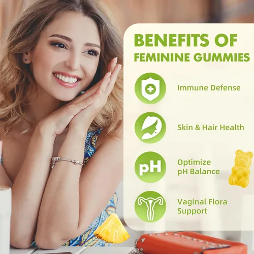 Miniatura 4 de softbear Gomitas de equilibrio femenino prémium para mujer, gomitas de equilibrio de piña y pH para mujeres, olor saludable, flora, vaginal, apoyo