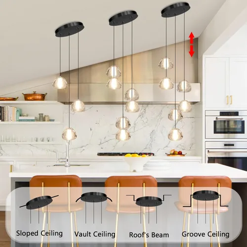 Miniatura 4 de Lámpara colgante moderna de cristal para isla de cocina, comedor, dormitorio, pasillo, color negro