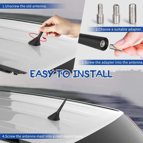 Miniatura 4 de Eightwood Antena corta para automóvil de 3.6 pulgadas, montaje en techo universal para vehículo, antena de radio AM FM, repuesto de mástil, antenas