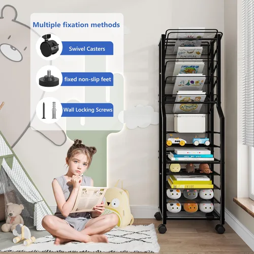 Miniatura 5 de Simple Trending - Carrito de archivo de 12 niveles con ruedas, organizador de escritorio con bandejas deslizantes y malla metálica