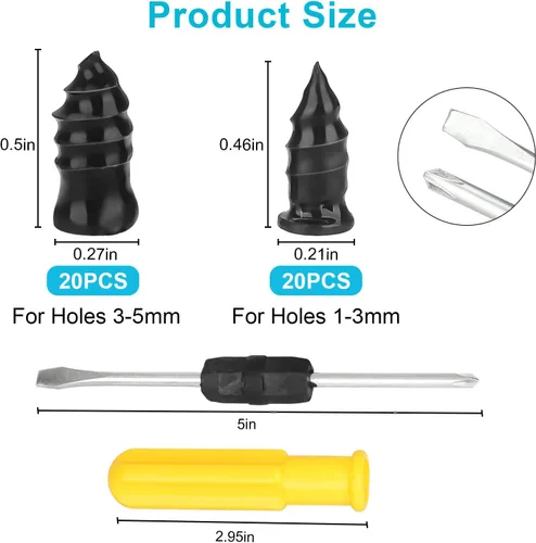 Miniatura 2 de Linkstyle Kit de uñas de goma para reparación de neumáticos, 40 clavos de reparación de atornillados, herramienta de reparación de pinchazos planos