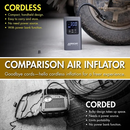 Miniatura 8 de Wagan EL7317 Inflador de neumáticos de aire inalámbrico, bomba de aire portátil de 150 PSI con apagado automático de luz LED compresor de aire