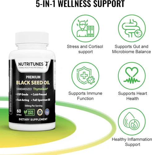 Miniatura 2 de Aceite de semilla negra 3% timoquinona estandarizado – Clínicamente estudiado, grado USP, prensado en frío Nigella Sativa ThymoQuin, sin OMG – 60