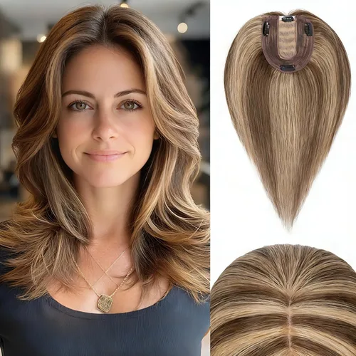 Miniatura 13 de Rich Choices Pelucas con topper de cabello para mujeres, cabello humano real 100% Remy, sin flequillo, para mujeres con adelgazamiento en la parte