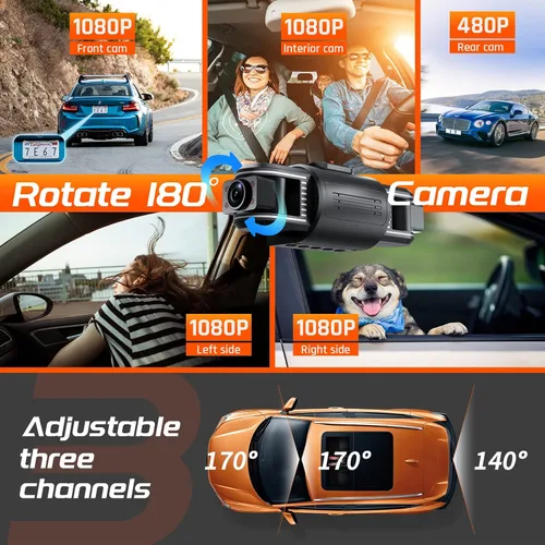 Miniatura 3 de iiwey T1-pro - Cámara de salpicadero frontal y trasera interior de 3 canales 1080P, cámara de salpicadero ajustable para automóviles con 8 lámparas