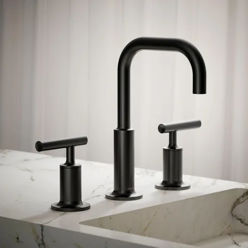 Miniatura 2 de KOHLER K-14406-4-BL Purist® Grifo de Lavabo de Baño Extendido, 3 Agujeros, Grifos de Baño con Manijas de Palanca Baja y Caño de Cuello de Cisne