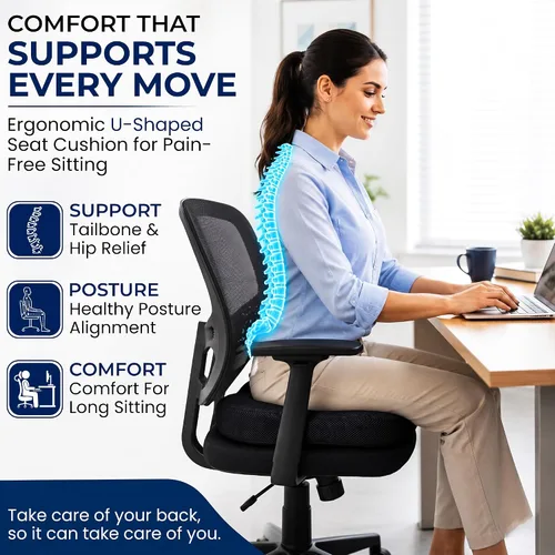 Miniatura 3 de Cojín ortopédico de espuma viscoelástica de alta calidad para silla de oficina y asiento de automóvil. Almohada ergonómica en forma de U para coxis