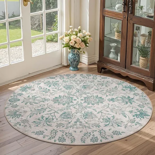 Miniatura 228 de jinchan Lima - Alfombra simétrica floral geométrica lavable, alfombra de entrada de medio círculo de 2 x 3, alfombra de media luna, suave y Azul